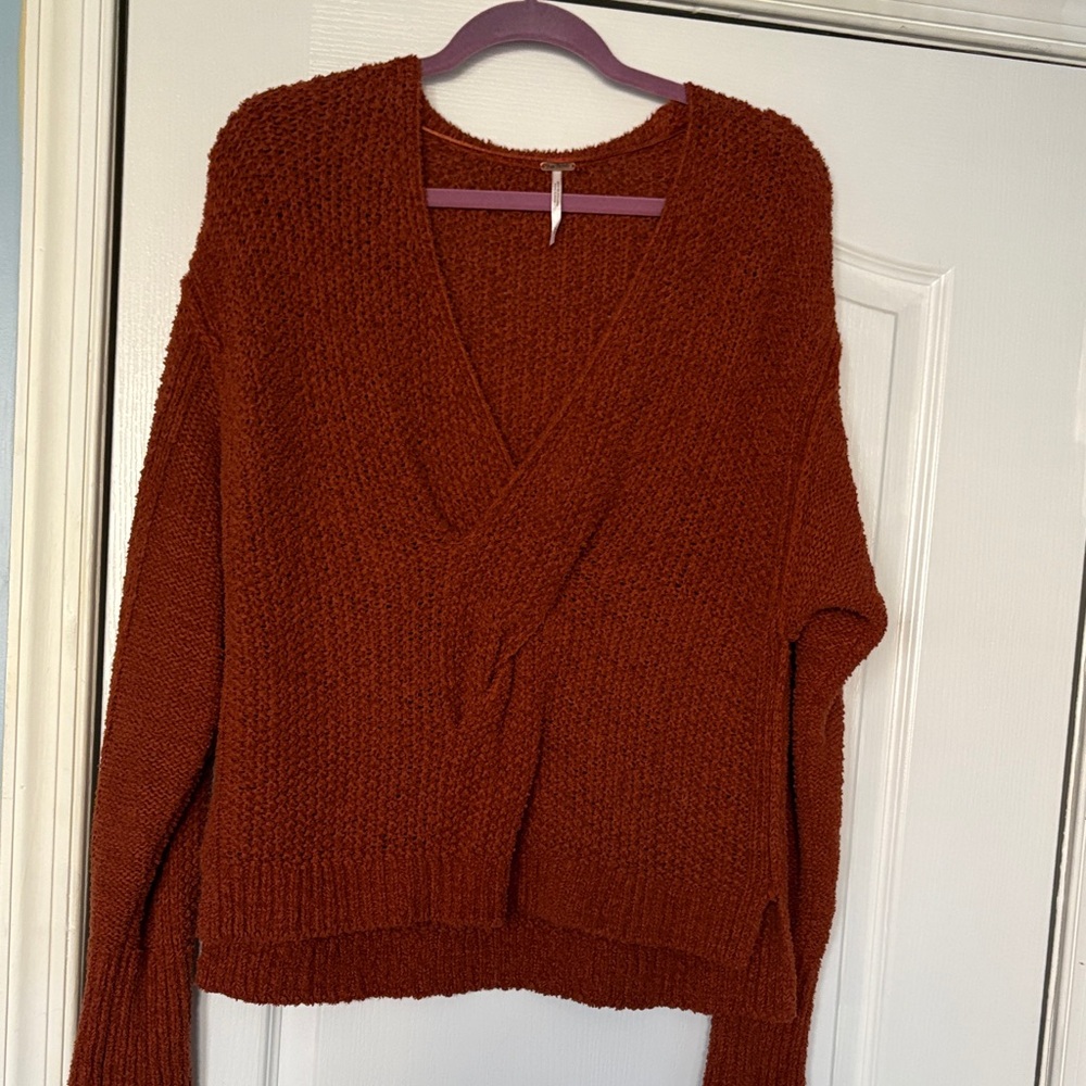 Free People Rust V-Neck Sweater